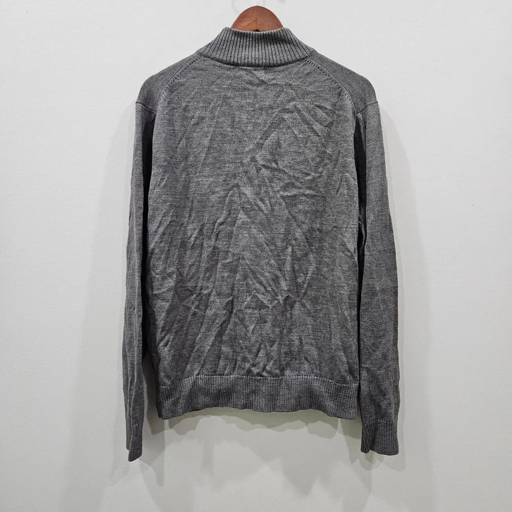 Michael Kors Mens Wool Blend Full Zip Sweater Size L Grey Pockets Warm Neutral
